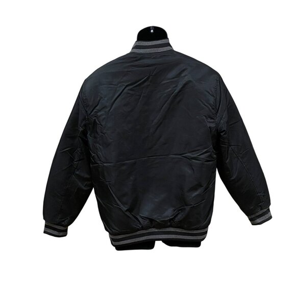 NFL Team Apparel Black Bomber Jacket Quilted Interior Snap-Button Front Fits Men - Picture 2 of 8